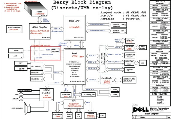 Dell Inspiron N4030 - Wistron Berry DG15 Discrete/UMA - rev X00 - Laptop Motherboard Diagram
